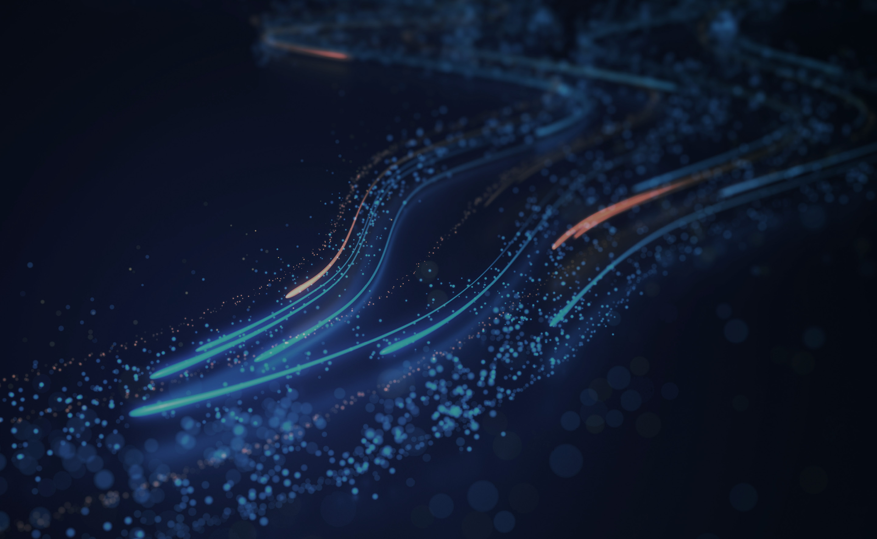 Close up of network data flowing on black background.