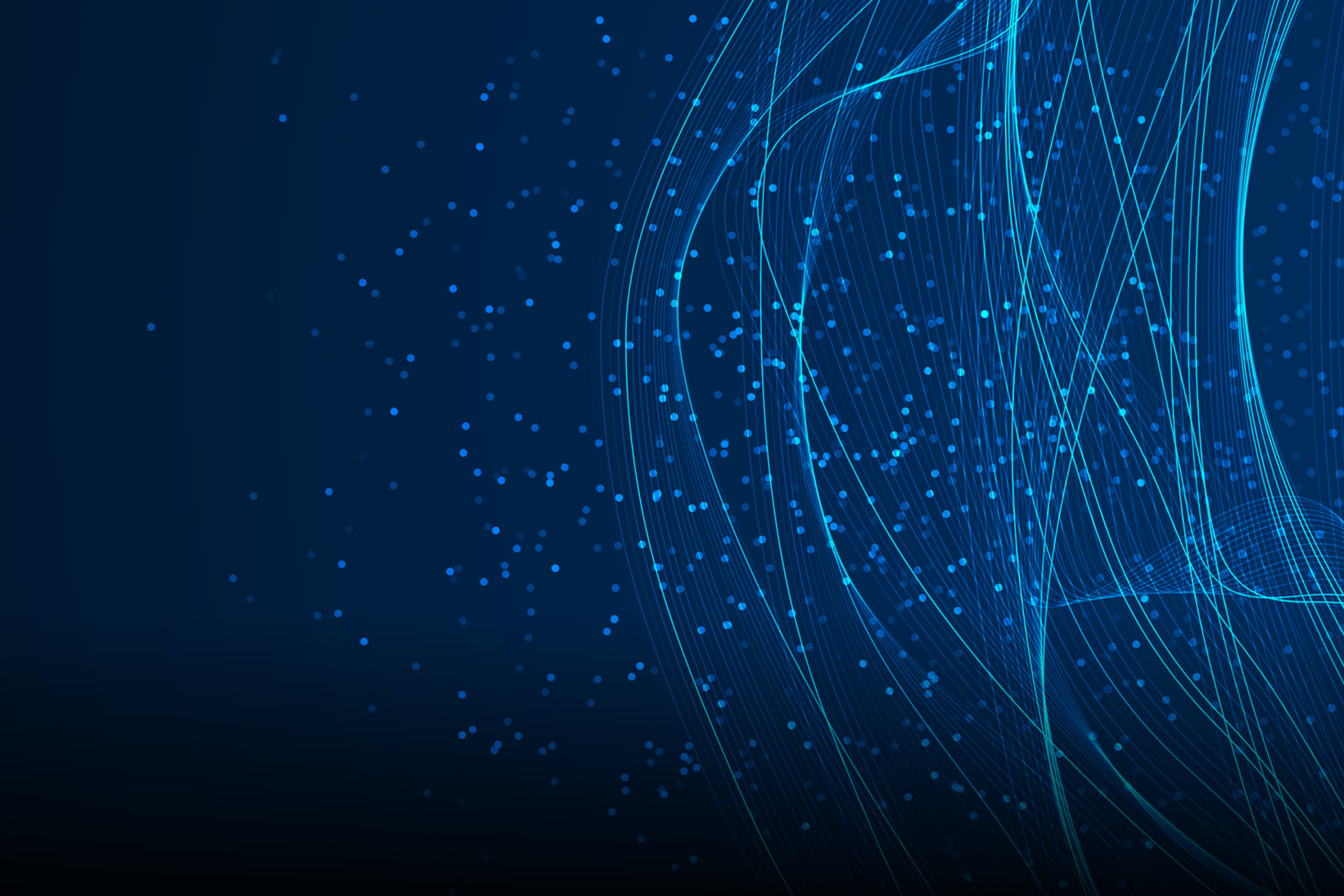 Big data visualization concept with lots of dots and fibres on a blue background