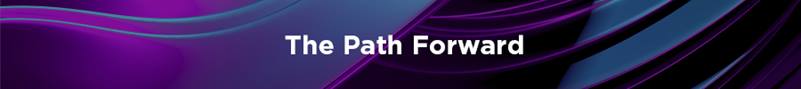 A digital banner with a vibrant purple and blue abstract background, displaying the bold white text "The Path Forward"