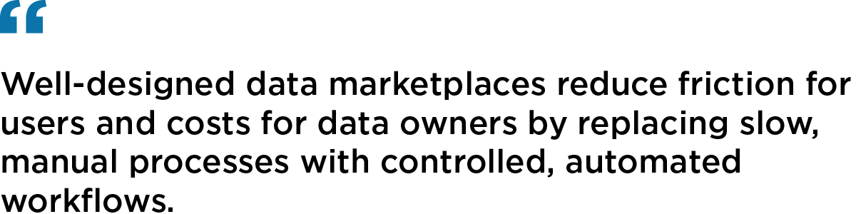 Quote highlighting that data marketplaces reduce friction and costs through automated workflows.